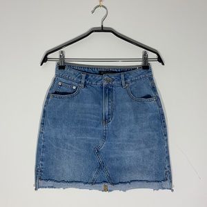 Dynamite Denim Skirt with Fringe Hem
